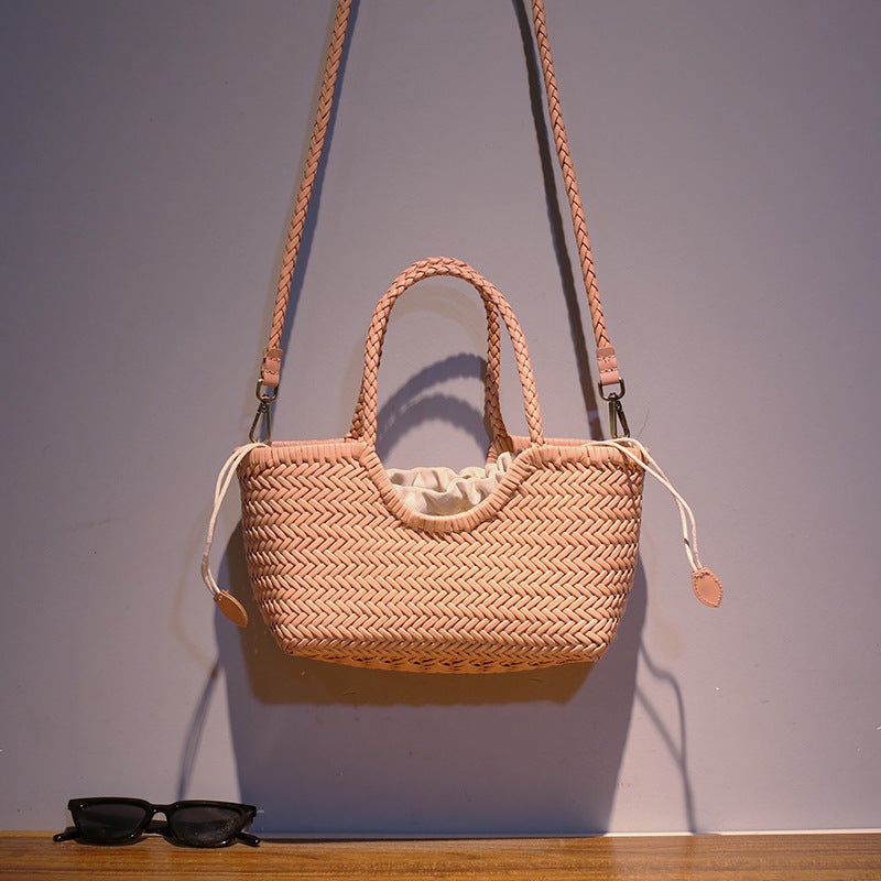 Women's Korean Retro Curved Mouth Woven Authentic Leather Weave Vegetable Women's Handbag