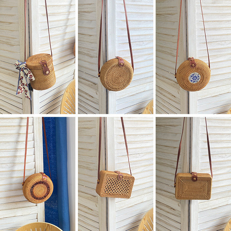 Rattan Weave Mini Mori Style Basket Vintage Artistic Crafts Women's Shoulder Bag