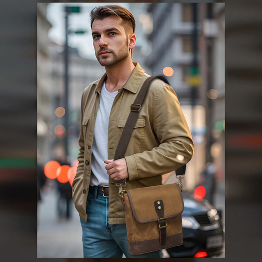 Elegant Men's Retro Canvas Fashion Leather Men's Shoulder Bag