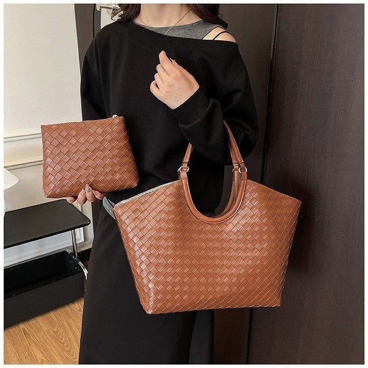 Fashion Portable Vegetable Basket Large Capacity Urban Simple Woven Pattern Bags