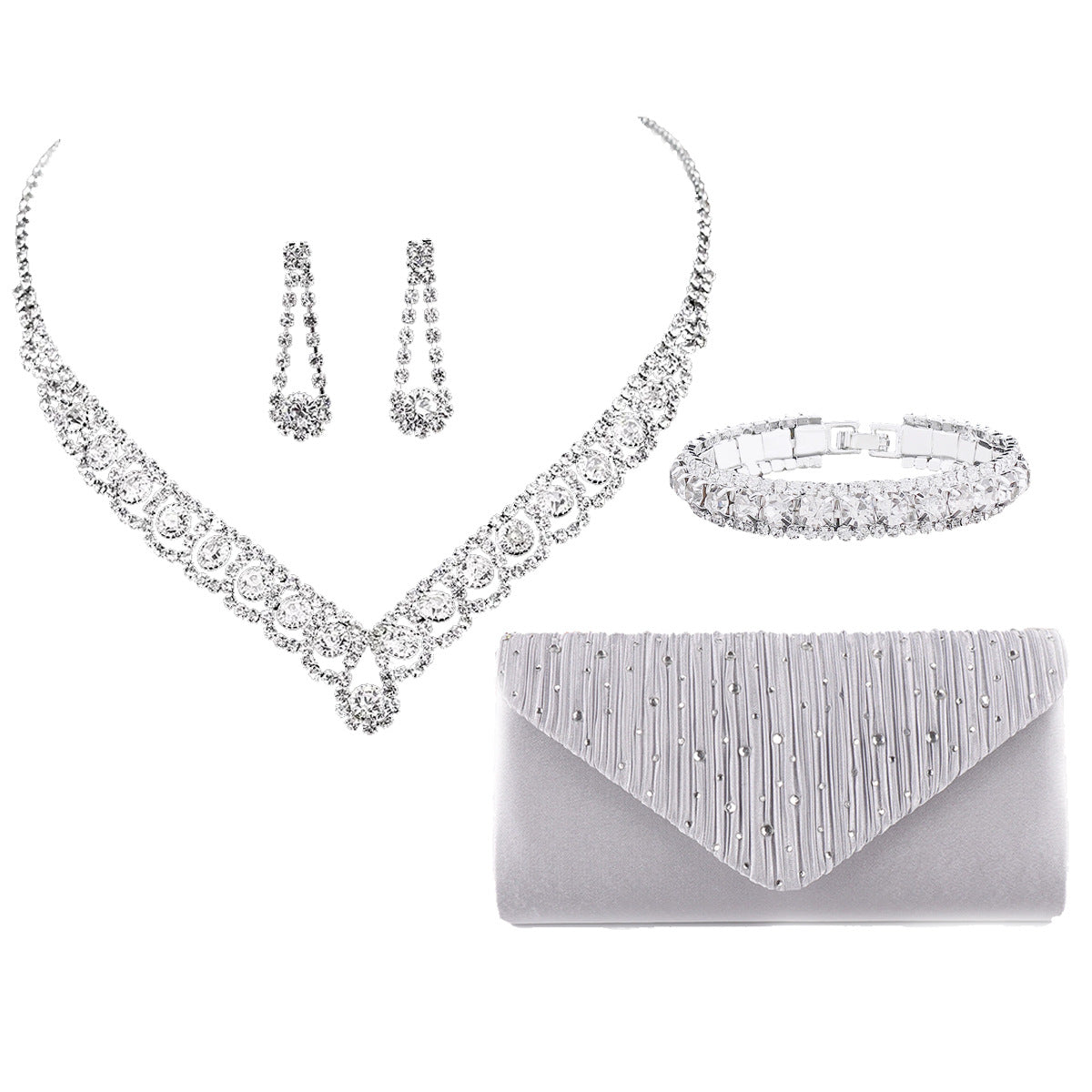 Jewelry Pcs Set Blue Zircon Necklace Earring Bracelet Satin Bags