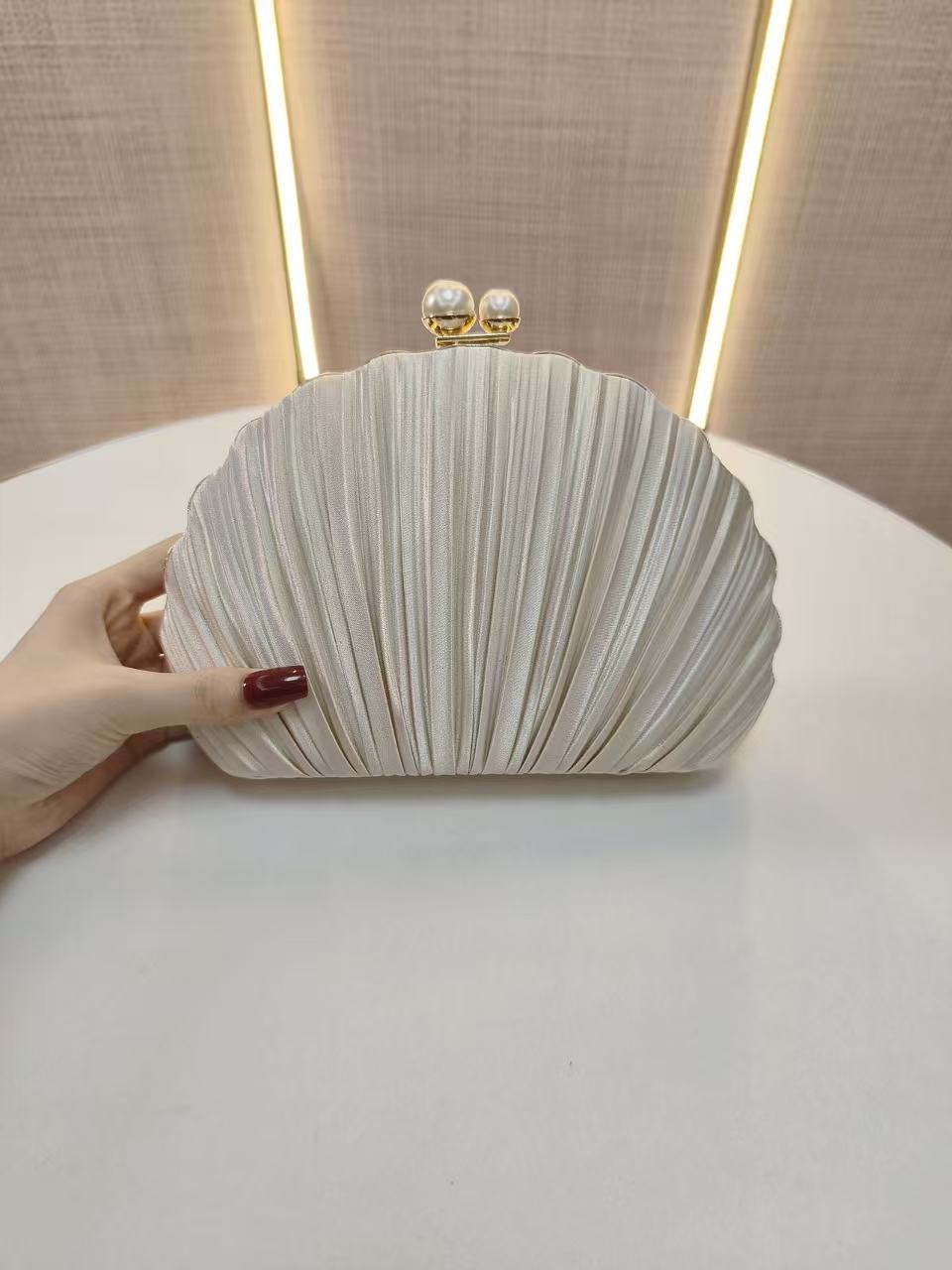 Women's Shell Pleated Clutch Banquet Dress Dinner Bag