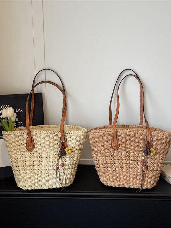 Women's Large Capacity Straw Summer Weaving Vegetable Basket Commuter Seaside Women's Shoulder Bag