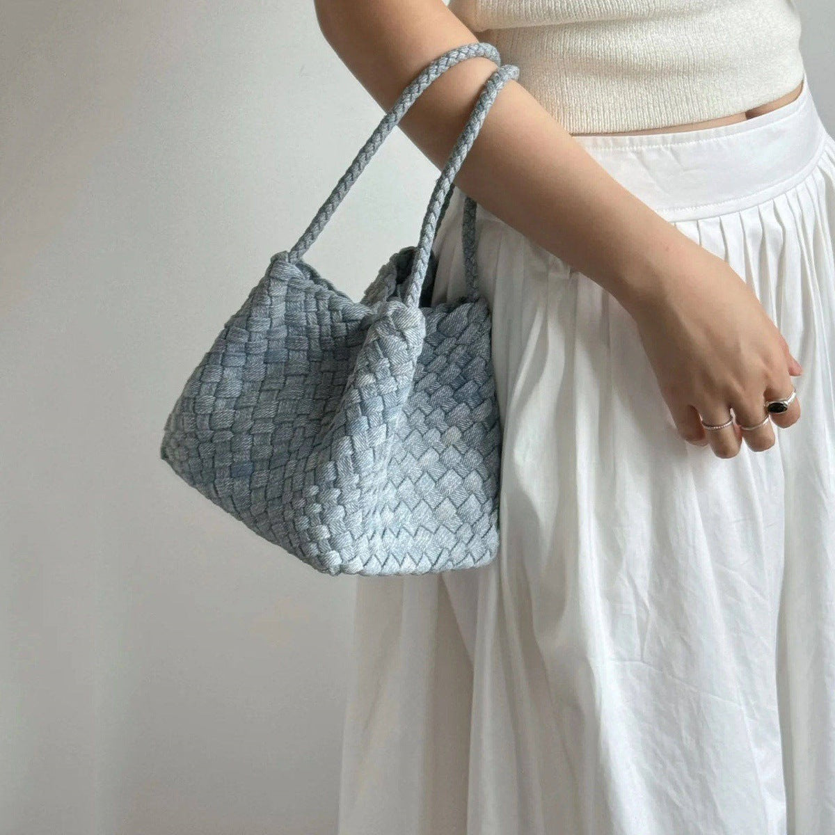 Denim Hand-woven Vegetable Basket Lazy Versatile Clutch Wings Bags