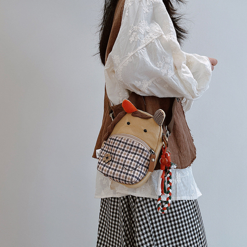 Tricolor Patch Soon Rich Flower Cute Cartoon Pony Plaid Girly Women's Messenger Bag
