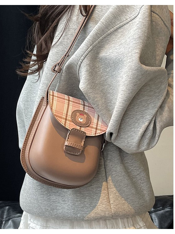 Women's Winter Preppy Style Retro Plaid Saddle Cute Bags