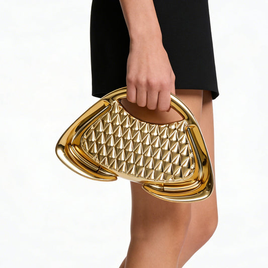 Women's Hard Shell Metal Sense Grid Trapezoid Party Gathering Bags