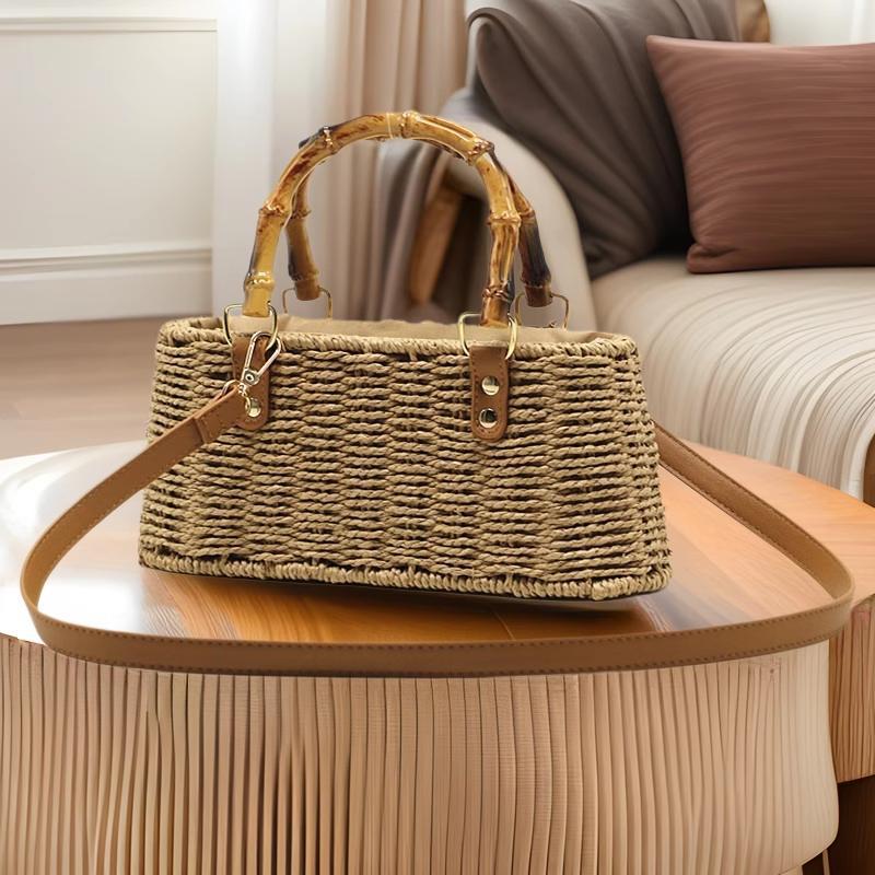 Women's Pastoral Style Straw Woven Summer Retro Portable Bamboo Women's Messenger Bag