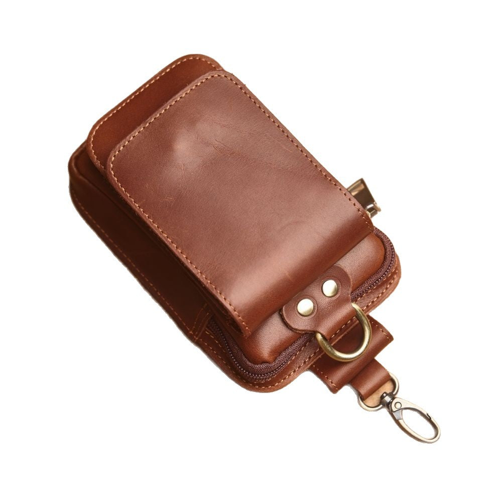 Men's Trendy First Layer Cowhide Crazy Horse Hanging Men's Fanny Pack