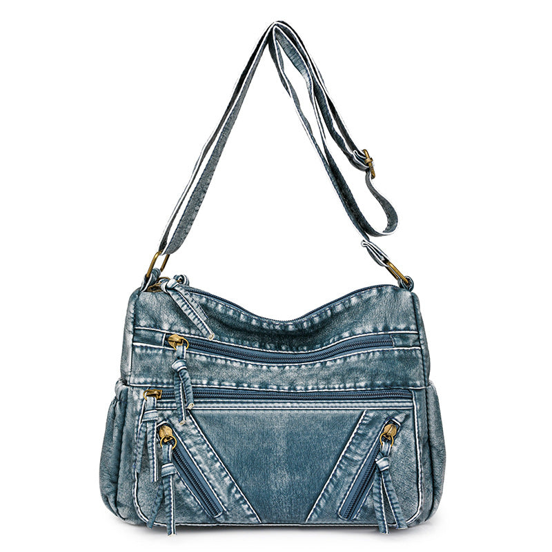 Women's Retro Washed Genuine Leather Motorcycle To Give Mom Smiling Bags