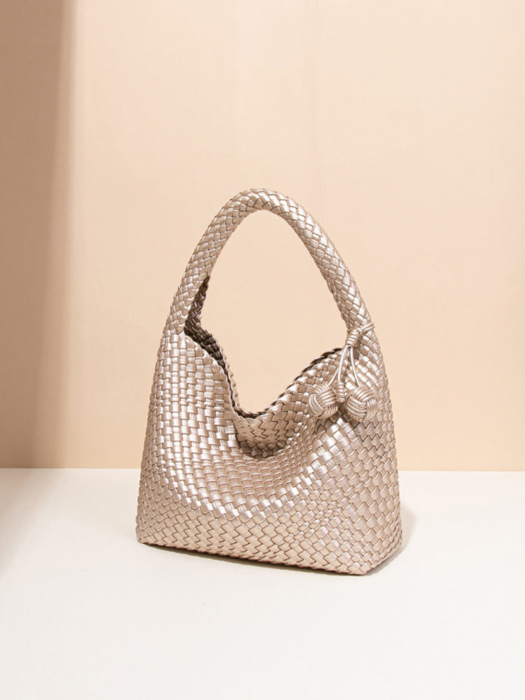 Popular Champagne Gold Woven Large Capacity Tote Bag