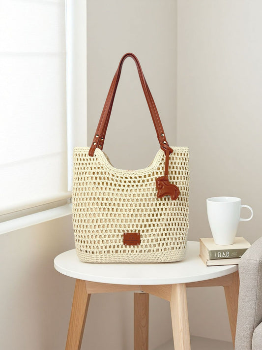 Women's Lazy Vacation Cotton String Beach Holiday Woven Large Women's Shoulder Bag