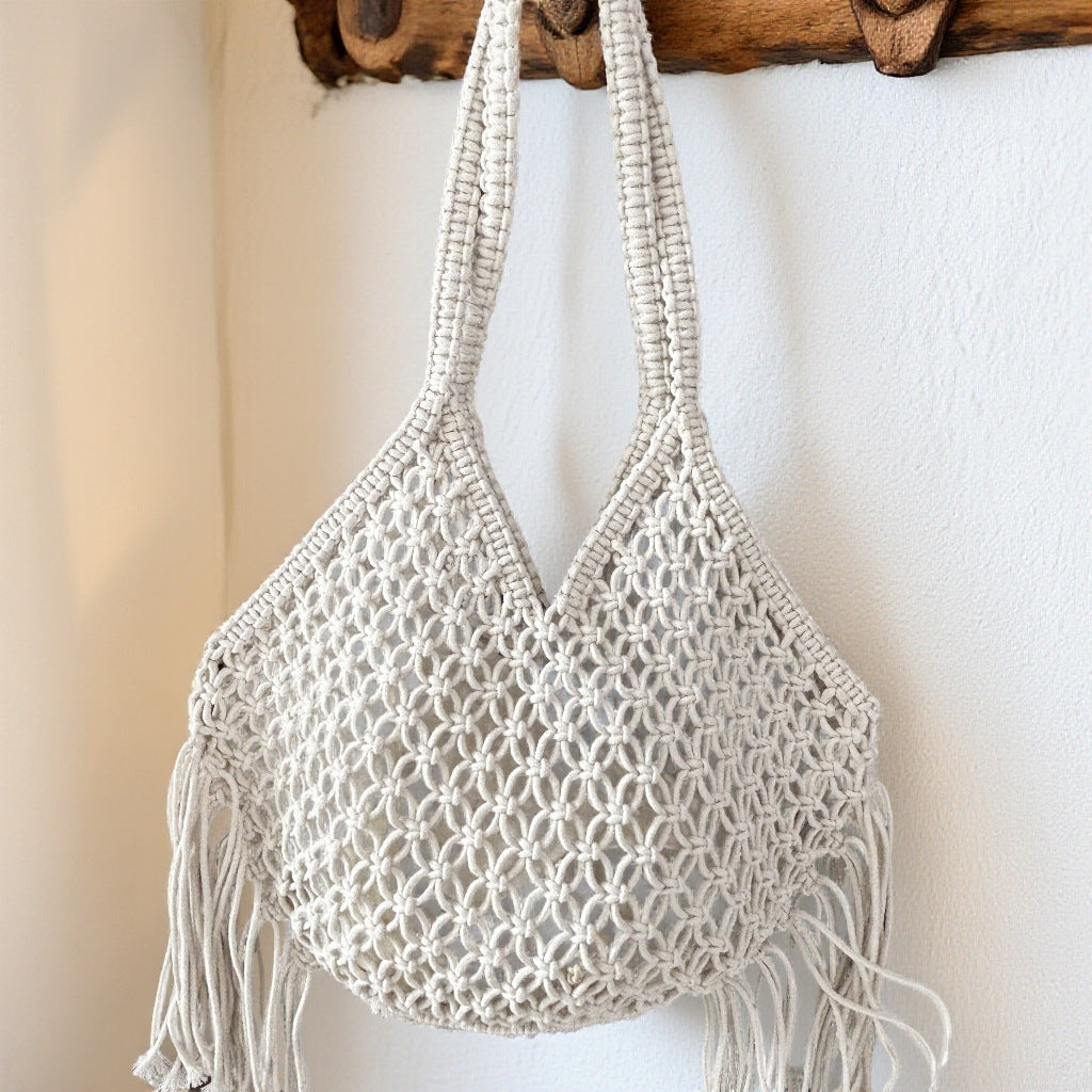 Women's Beach Vacation Tassel Hollow Woven Large Bags