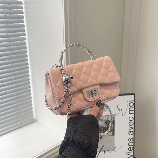 Women's Fashion Sier Hard Portable Diamond Pattern Light Luxury Small Square Bag