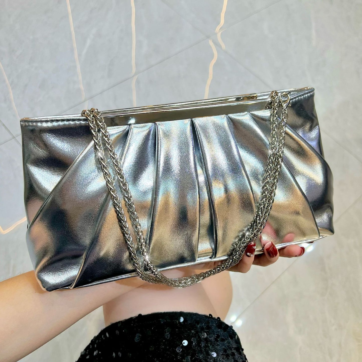 Dress Clutch Luxury Fashion Pleated Chain Handbags