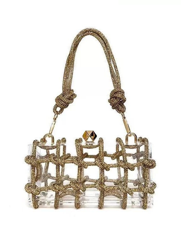 Women's French Shiny Transparent Acrylic Box Diamond Handmade Dinner Bag