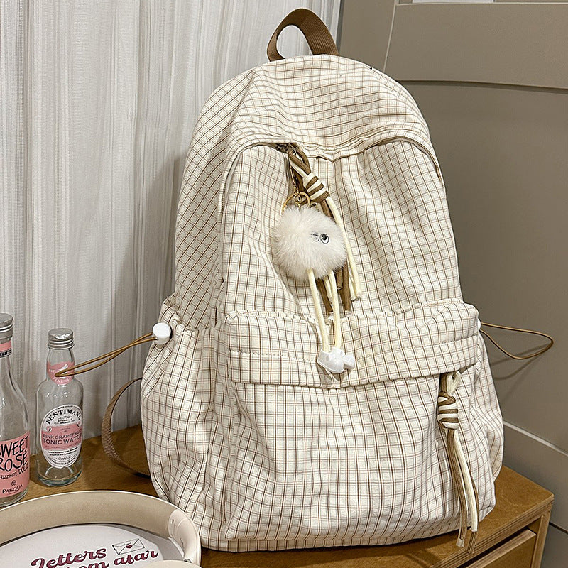 Women's Korean Simple Plaid Large Capacity For Backpacks