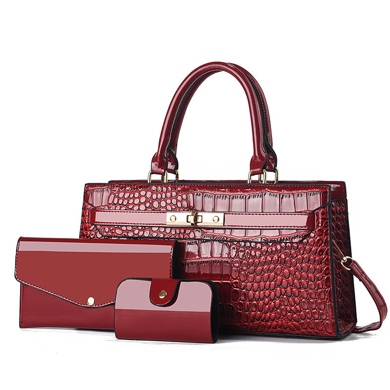 Women's Mother's Day Crocodile Pattern Mother Fashion Large Capacity Commuter Three-piece Handbags