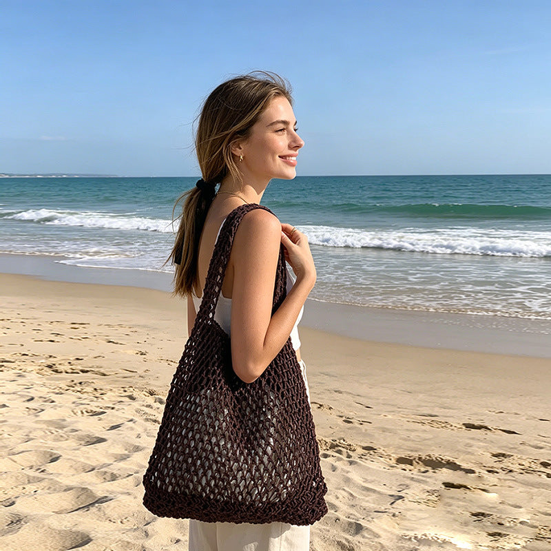 One Woven Leisure Hollow Large Capacity Straw Seaside Vacation Women's Shoulder Bag