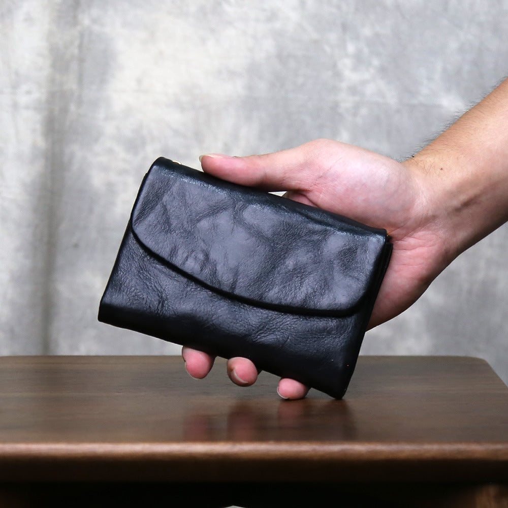 Women's & Men's First Layer Cowhide Genuine Leather Large Capacity Retro Fashion Three Men's Wallet