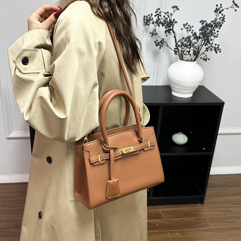Women's Litchi Pattern Fashion Simple Graceful Commuter Portable Shoulder Bags