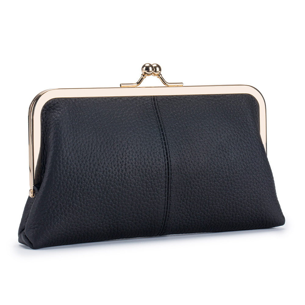 Women's Real Leather Long Top Layer Cowhide Frame Storage Large Capacity Women's Clutch