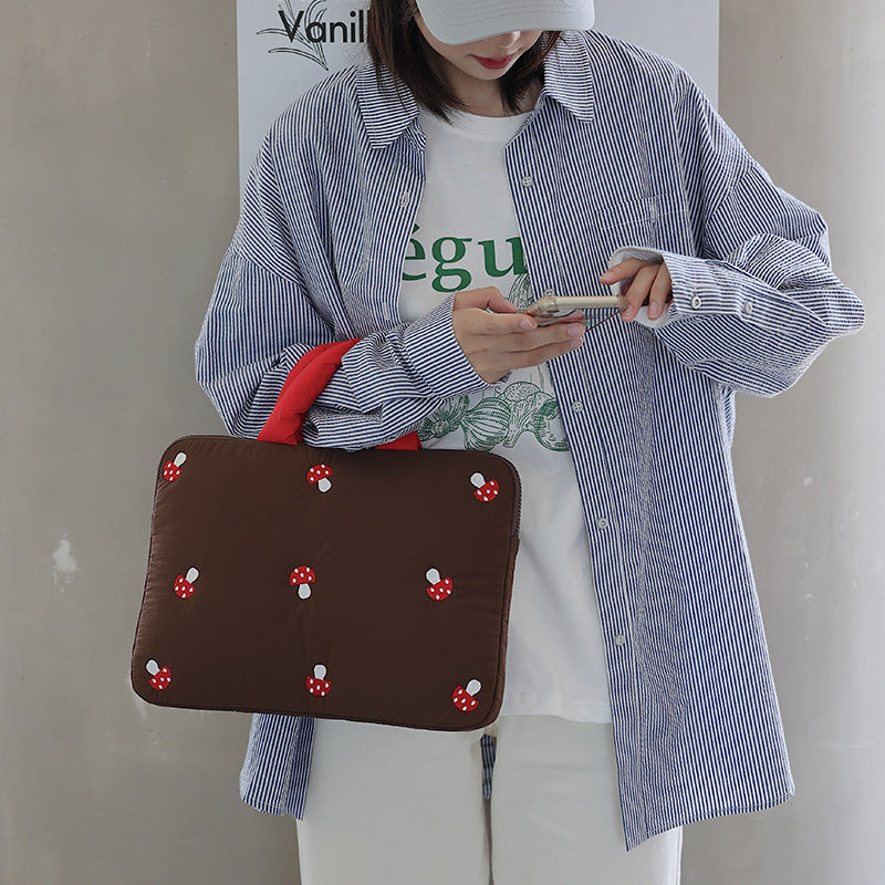 Mushroom Embroidery Inch Female Cute Good-looking Cotton Handbags