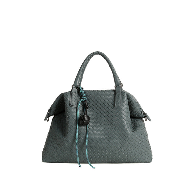 Women's Sheepskin Hand-woven Large Capacity Wide Strap Shoulder Bags