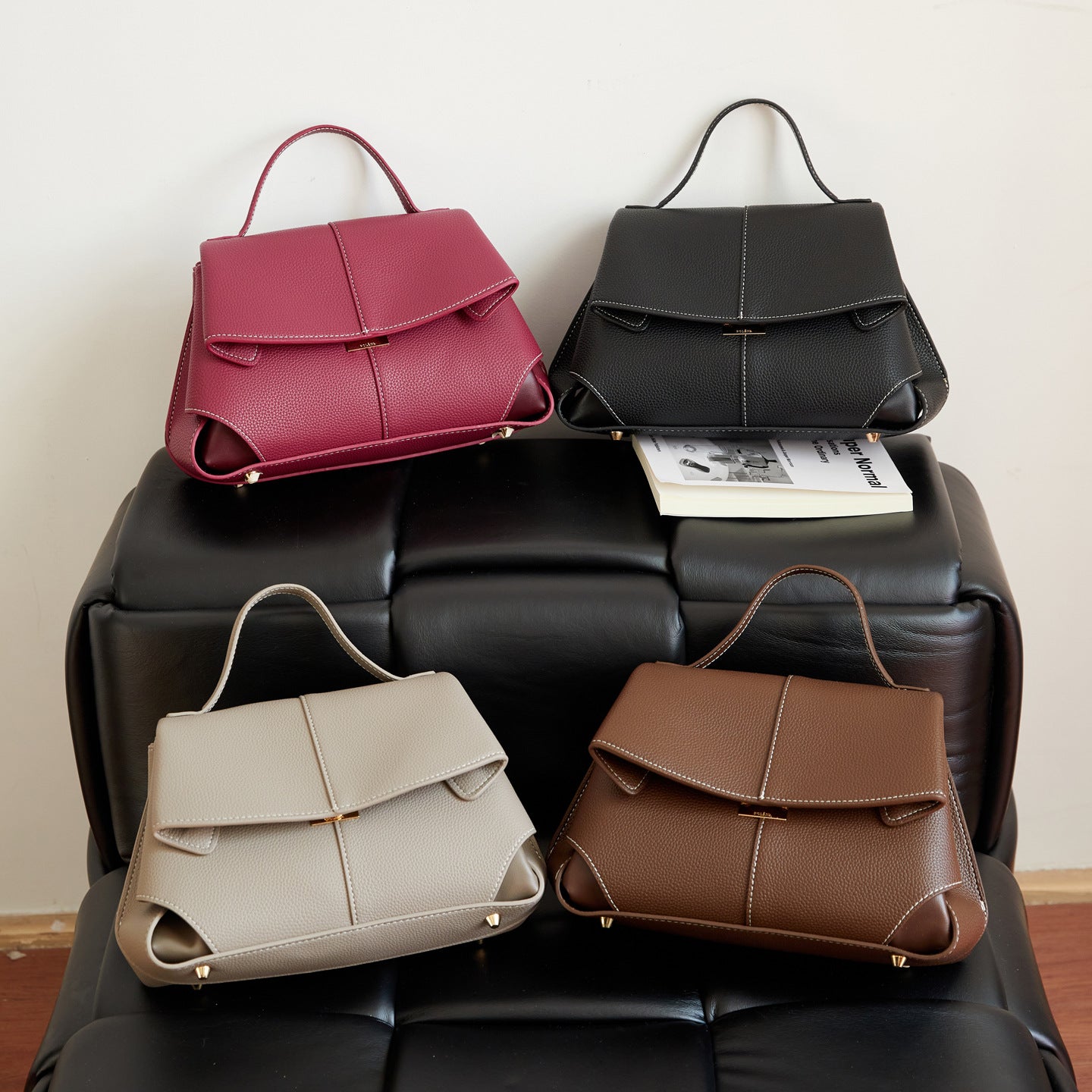 Women's Leather Lychee Pattern Cowhide Light Luxury Commuter Bags