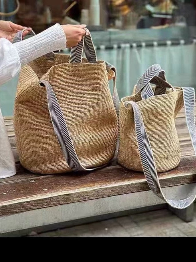 Women's Raffia Woven Summer Seaside Vacation Bucket Bags