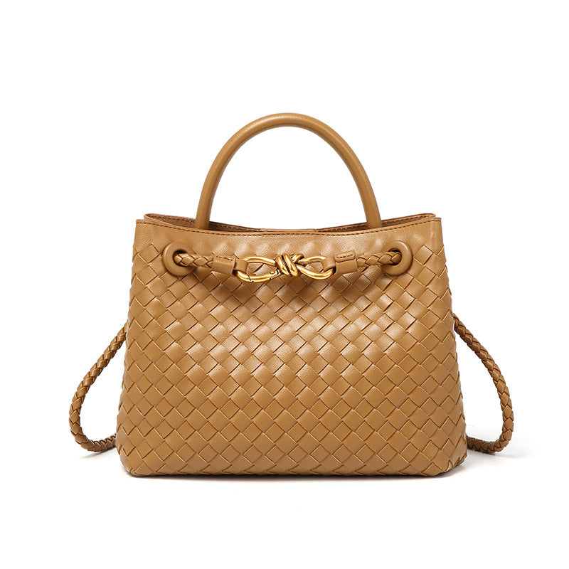 Women's Style Woven Metal Cord Fastener Portable Tote Bags
