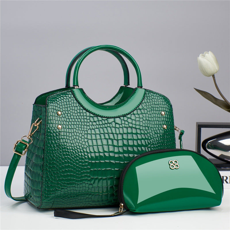 Women's Snake Pattern Mother Bright Leather Fashion Women's Handbag