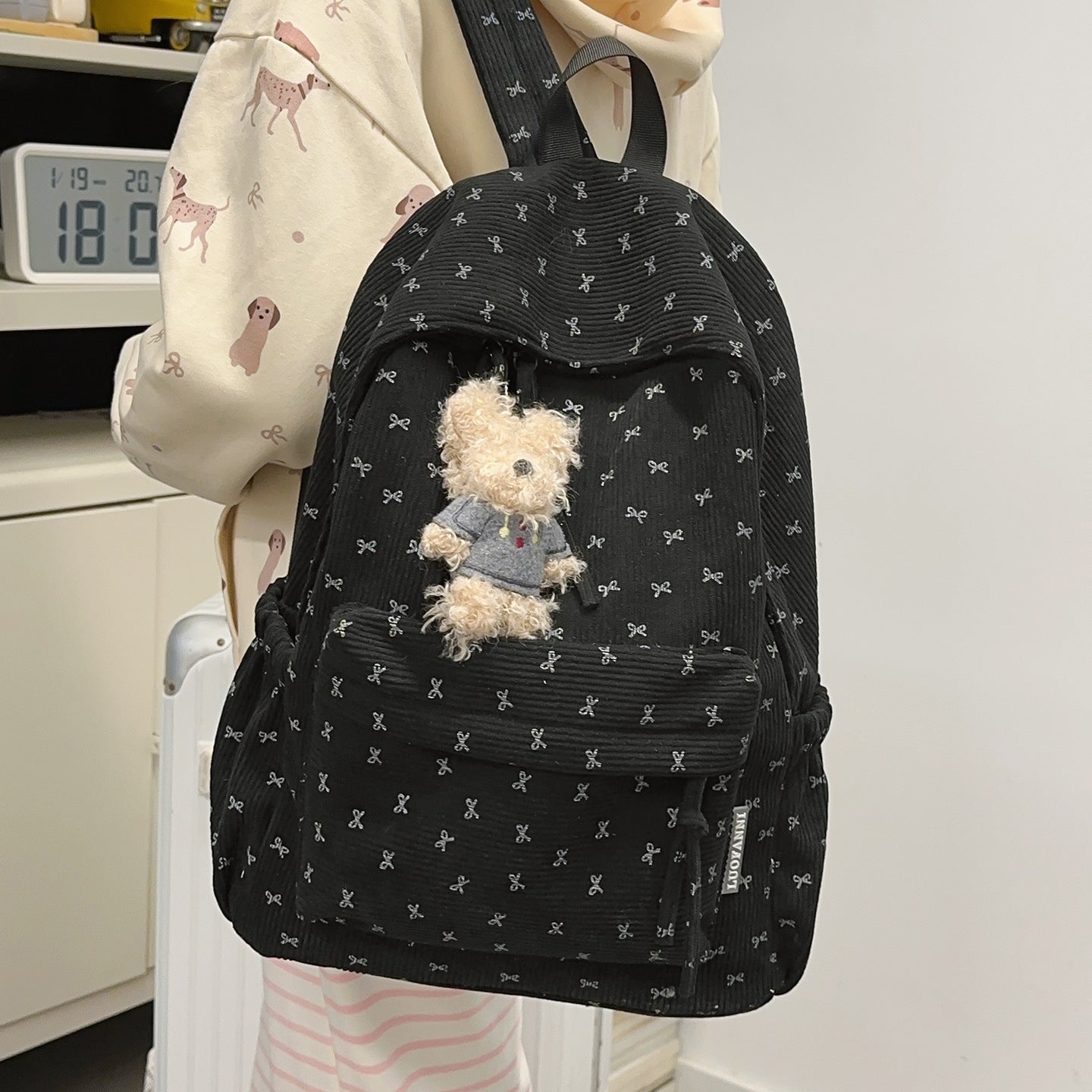 Corduroy Bowknot Large Capacity Female For College Student Schoolbag