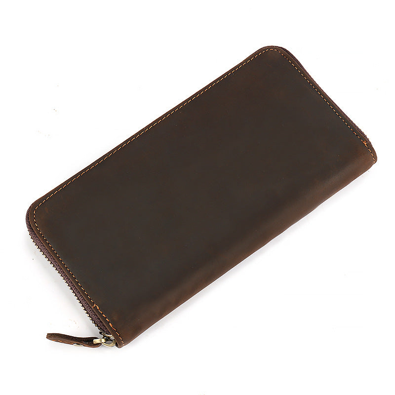 Men's Zipper Crazy Horse First Layer Cowhide Retro Men's Wallet