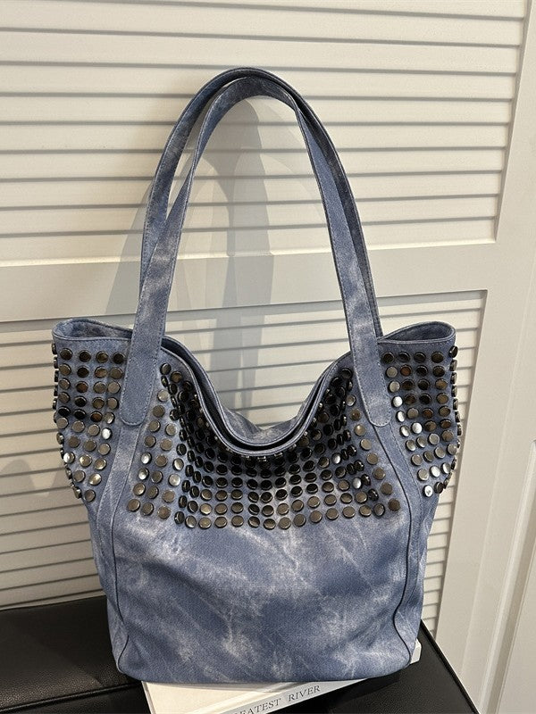 Korean Style Large Capacity Totes Rivet Simple Versatile Bucket Bags