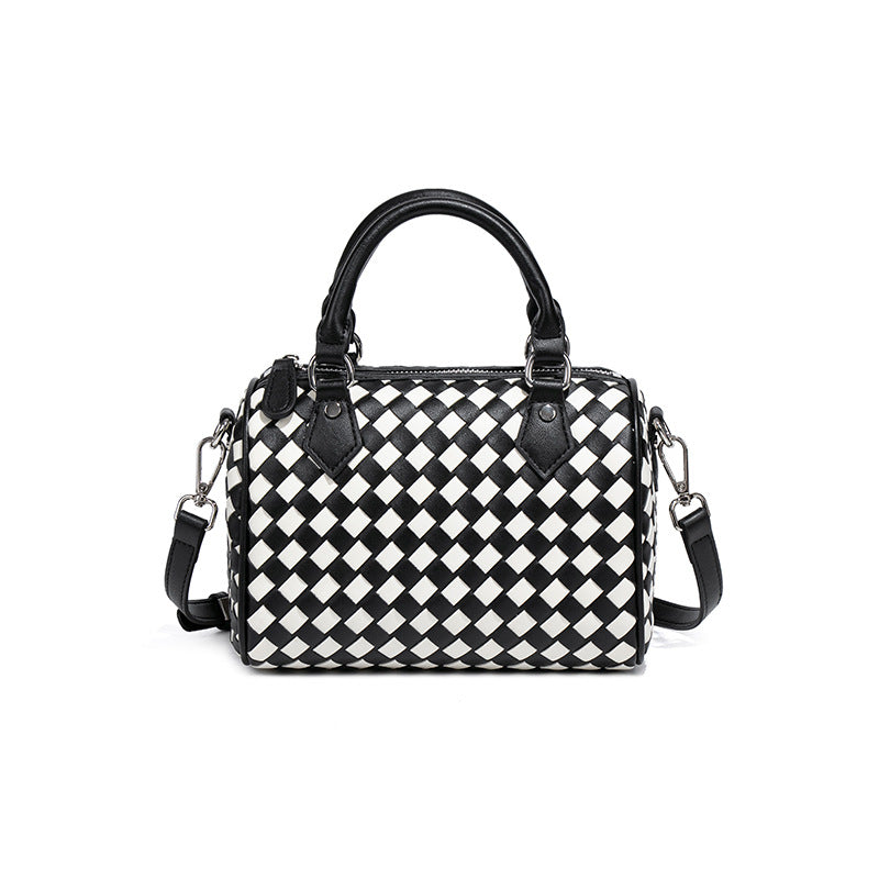 Women's Chessboard Plaid Portable Boston Pillow Fashion Women's Handbag