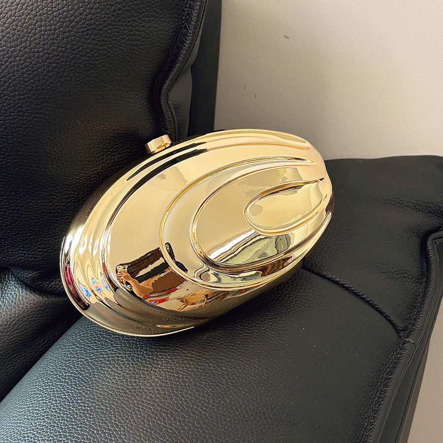 Retro Advanced Mirror Polishing Process Oval Clutch Glossy Three-dimensional Metal Bags