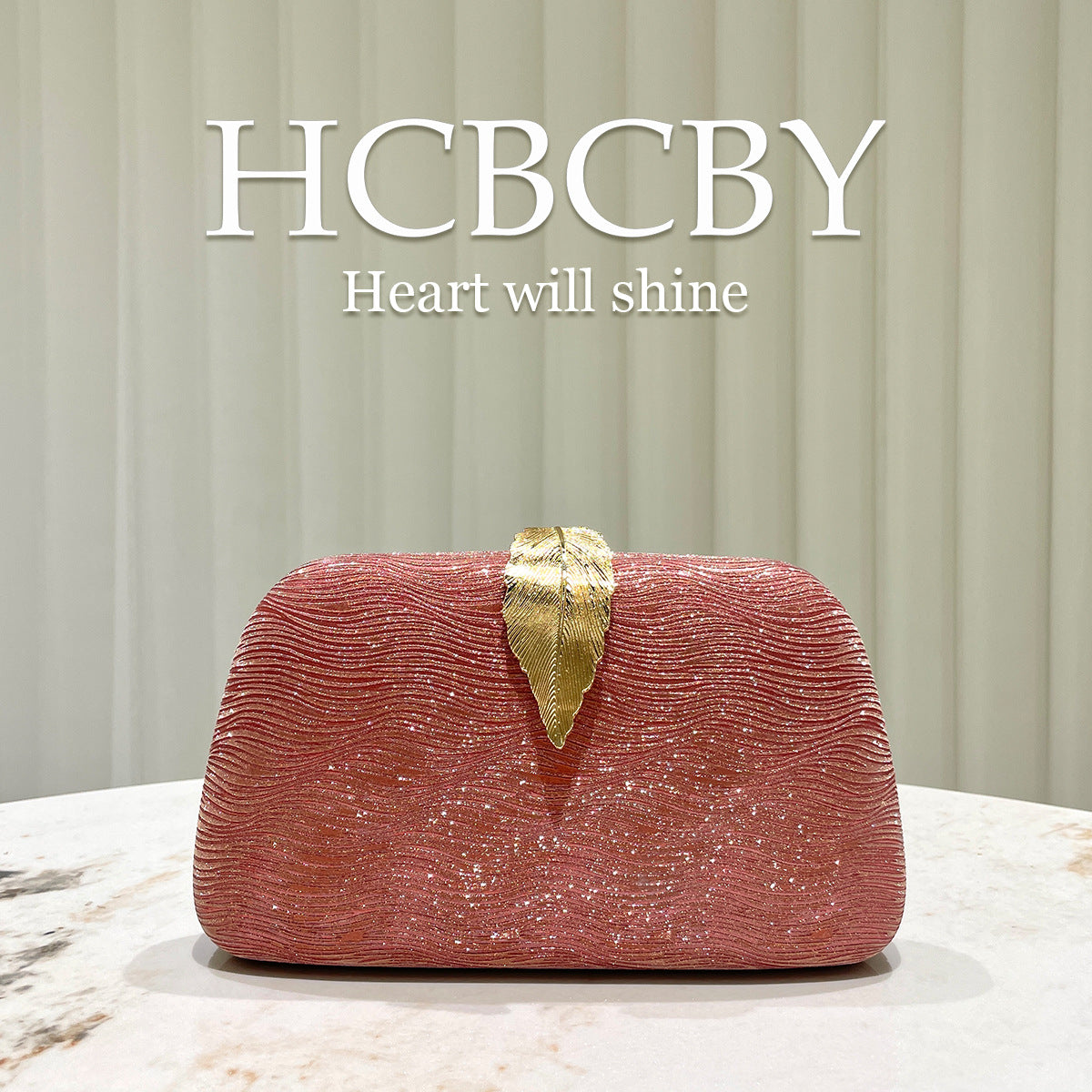 Women's Pink Glitter Striped Leaf Fashion Elegant Dinner Bag