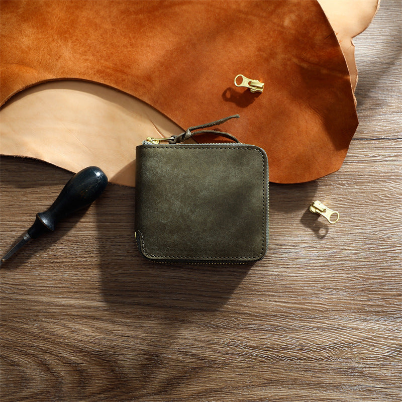 Men's Retro Vegetable Tanned Leather Cowhide Short Genuine Personality Men's Wallet