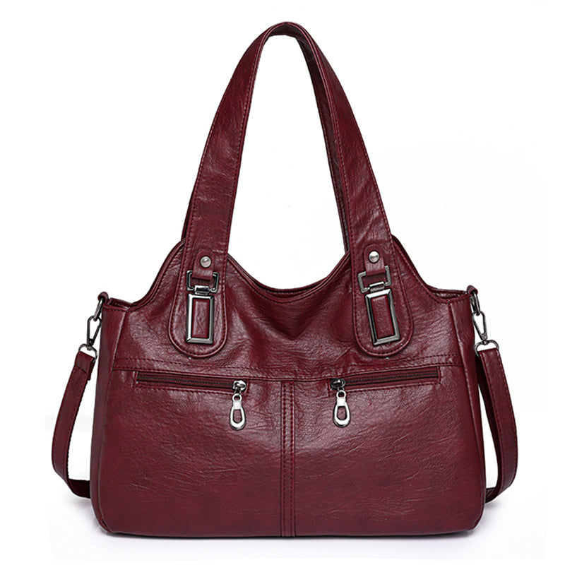 Women's Retro Large Capacity Oil Wax Leather Soft Pure Color Commuter Women's Shoulder Bag