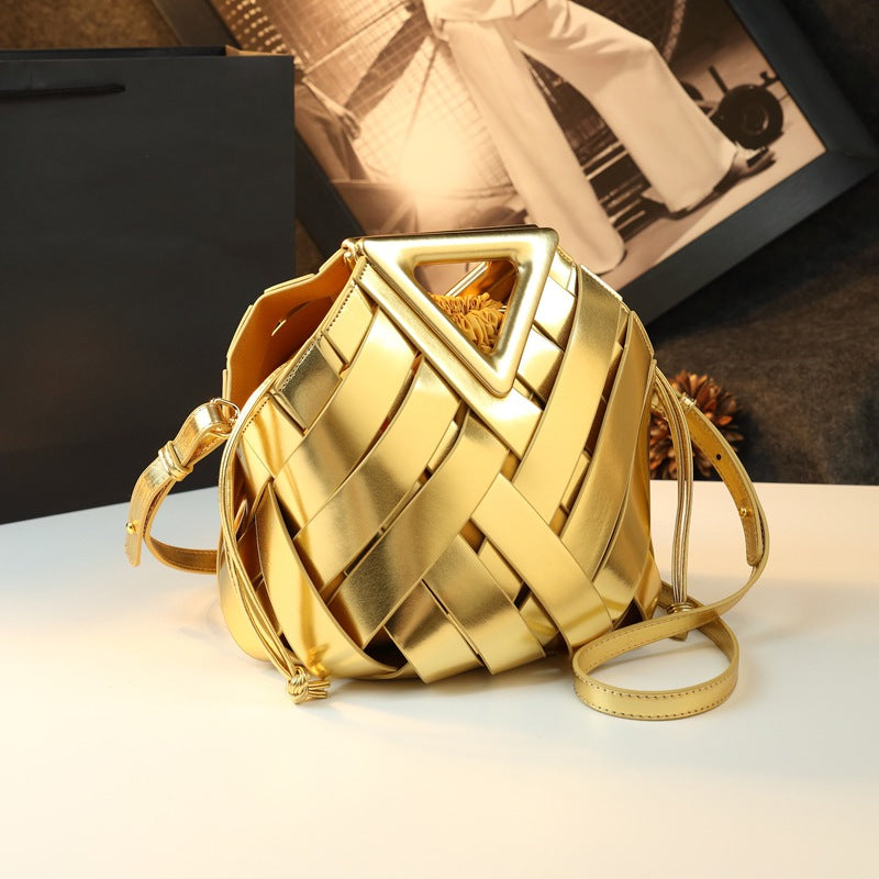 Women's Vegetable Basket Genuine Leather Woven Hollowed Women's Handbag