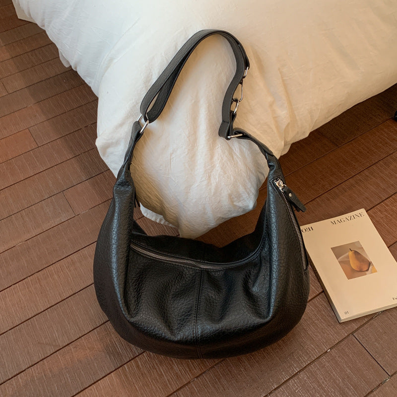 Women's Retro Soft Leather Dumpling Large Capacity Commuter Underarm Korean Bags