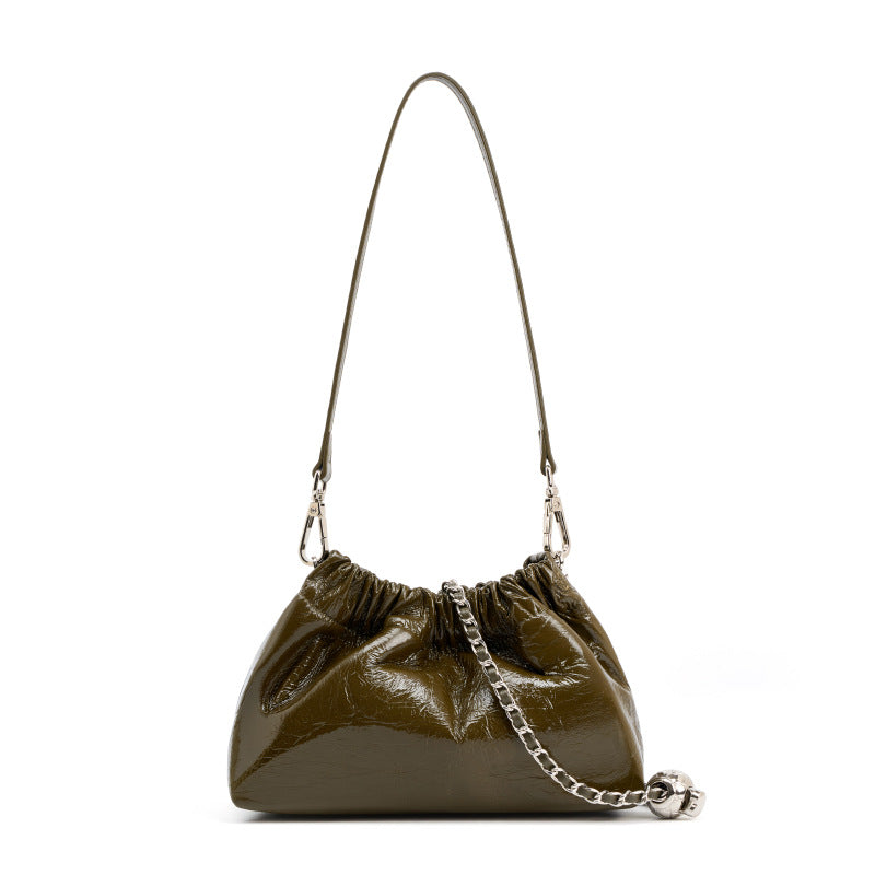 High-grade Chain Pleated Cloud Korean Style Portable Genuine Leather Bags