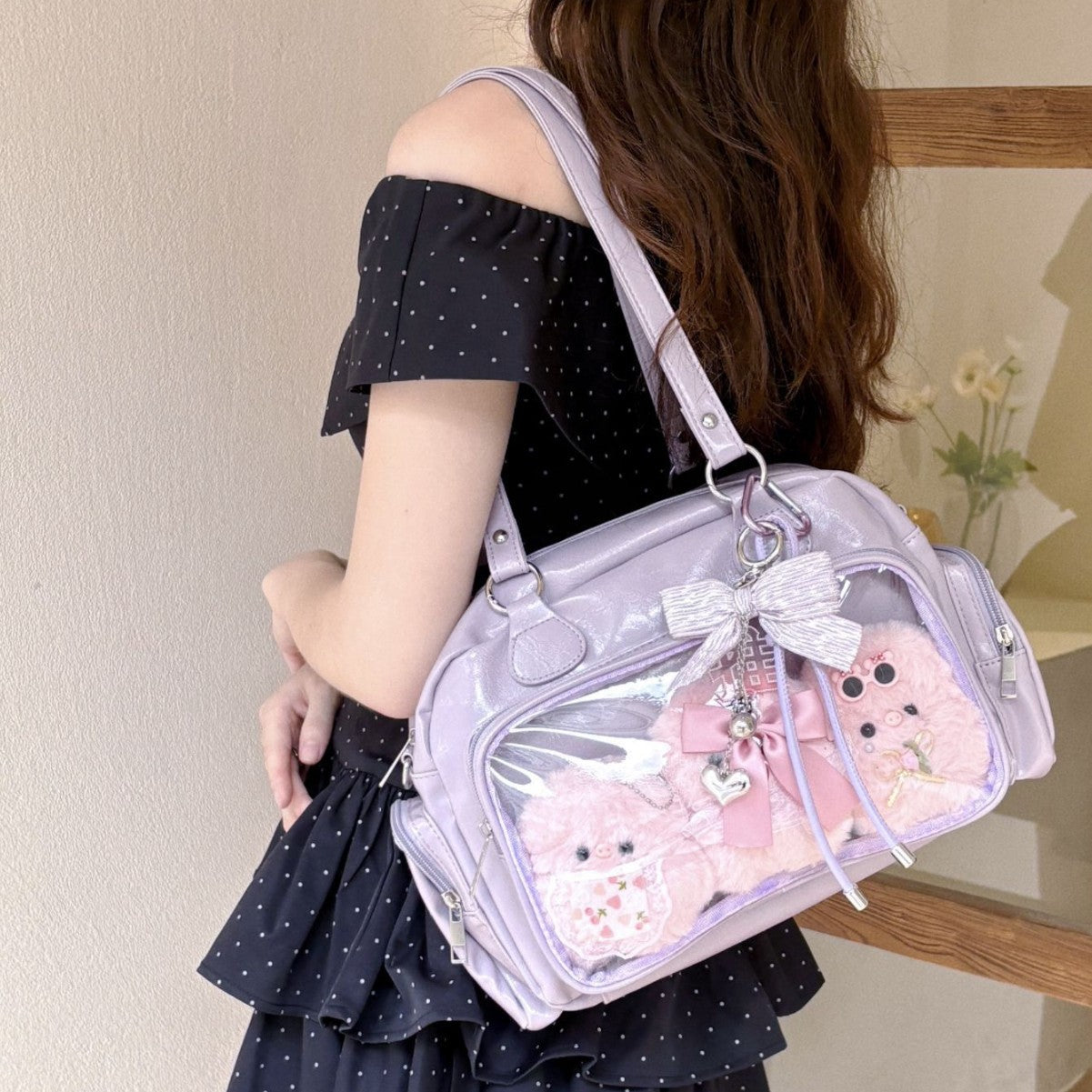 High-grade Bar Cartoon College Style Bowling Women's Shoulder Bag