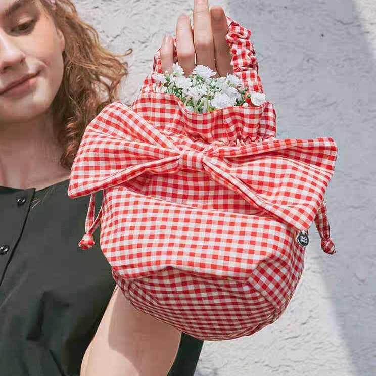 Version Korean Style Big Bow Plaid Women's Handbag