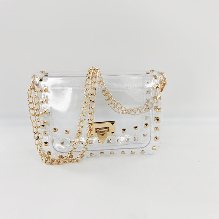 Gel Decorative Rivets Transparent Chain Fashion Women's Shoulder Bag