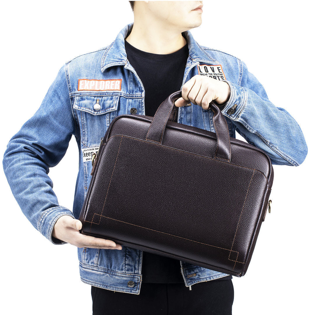 Men's Business Leather First Layer Cowhide Portable Laptop Bag