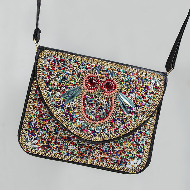 Women's Bohemian Style Bead Ethnic Shell Flower Trip Small Square Bag