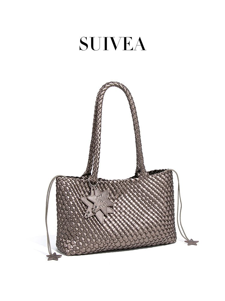 Women's High-grade Hand-woven Niche Portable Vegetable Basket Mother Large Capacity Commuter Tote Bags