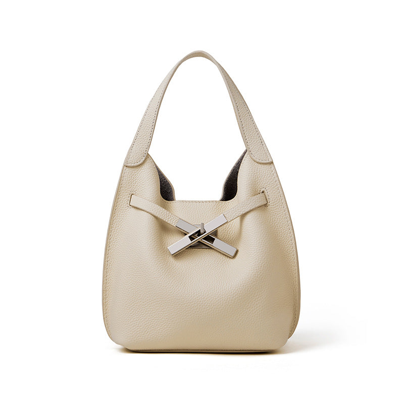 Women's Leather Pattern Cowhide Vegetable Basket Underarm Commuting Bags